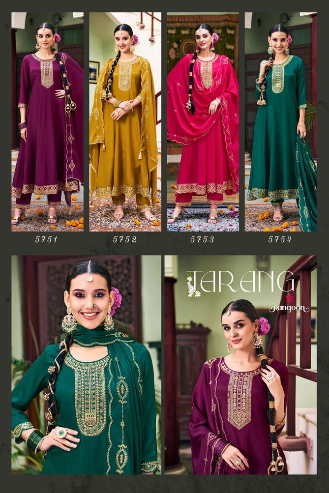 Tarang By Rangoon Chinon Silk Readymade Suits Wholesalers In Delhi